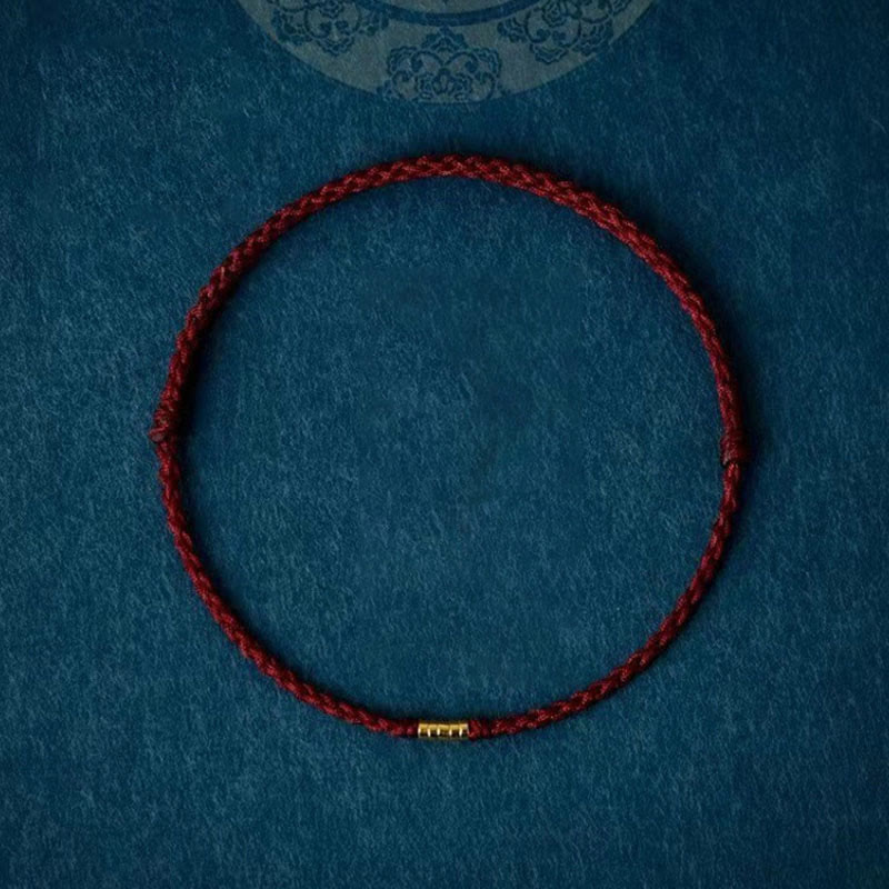 Buddha Stones 925 Sterling Silver Lucky Golden Bead Braided String Bracelet Anklet Bracelet BS Dark Red Anklet(Anklet Circumference 16-26cm)