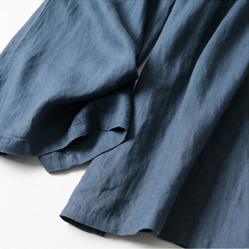 Buddha Stones Plain Color Cotton Linen High Waist Wide Leg Pants With Pockets - image 7