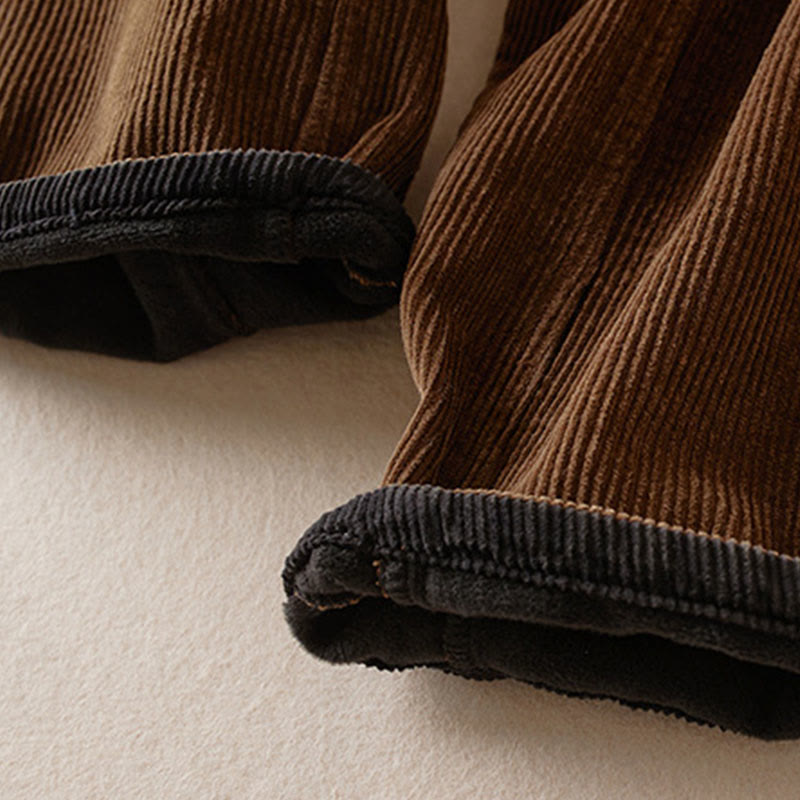 Buddha Stones Color Contrast Corduroy Cotton Women's Thermal Fleece-Lined Harem Pants With Pockets - image 19