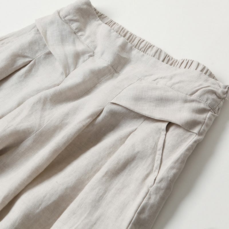 Buddha Stones Plain Color Cotton Linen High Waist Wide Leg Pants With Pockets - image 11