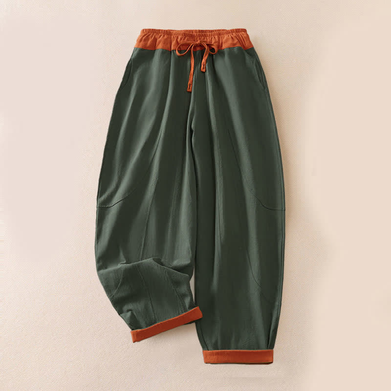 Buddha Stones Color Contrast Corduroy Cotton Women's Thermal Fleece-Lined Harem Pants With Pockets - All Season Version - ForestGreen - US16，UK/AU20，EU48 (3XL) - image 35