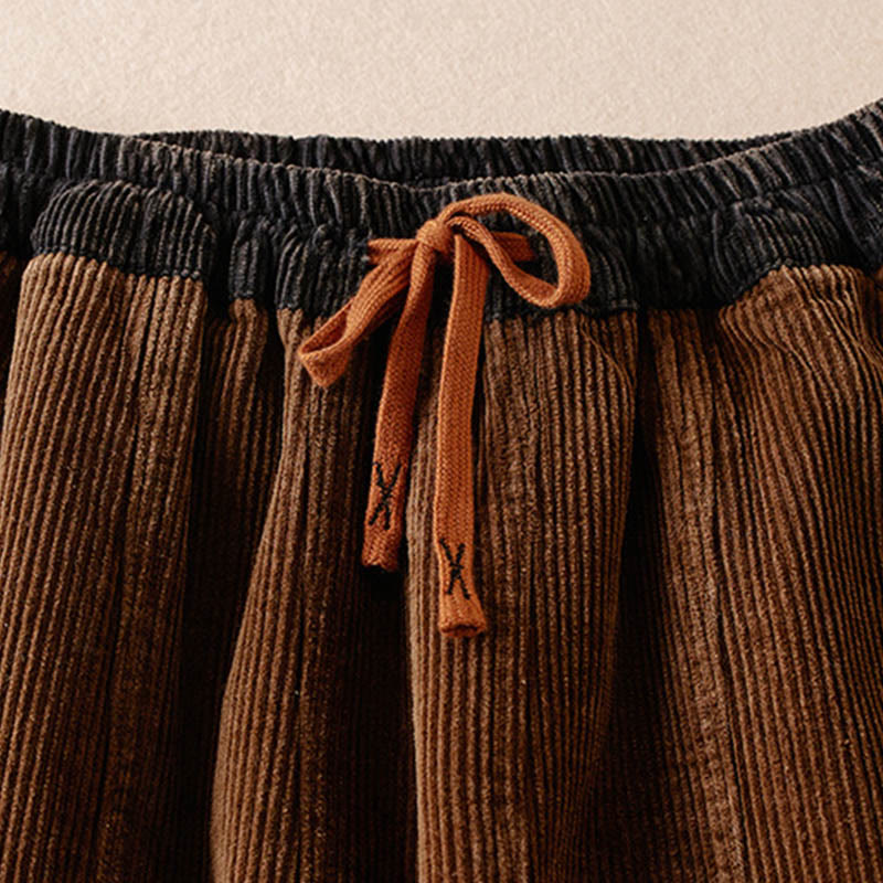 Buddha Stones Color Contrast Corduroy Cotton Women's Thermal Fleece-Lined Harem Pants With Pockets - image 16