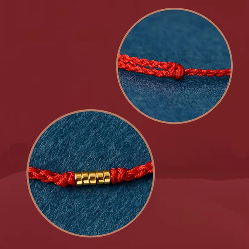Buddha Stones 925 Sterling Silver Lucky Golden Bead Braided String Bracelet Anklet Bracelet BS 13
