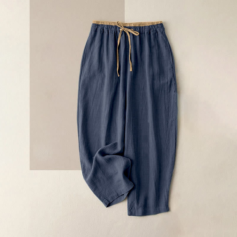Buddha Stones Casual Solid Color Cotton Linen Drawstring Women's Pants With Pockets - SteelBlue - US16，UK/AU20，EU48 (3XL) - image 7