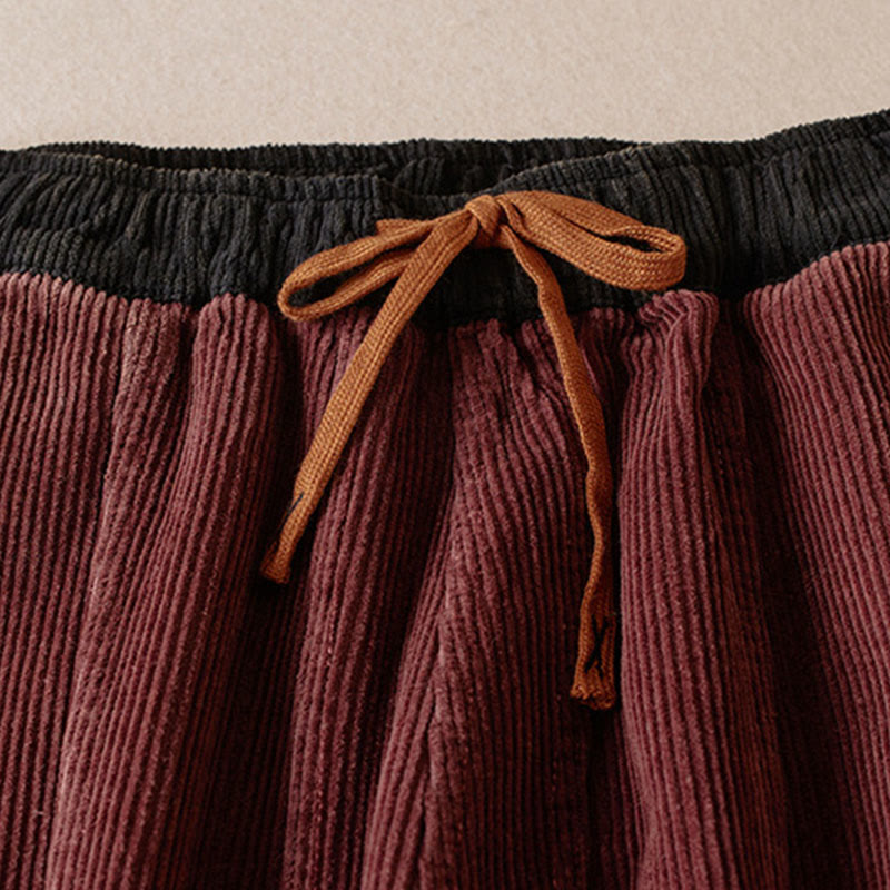 Buddha Stones Color Contrast Corduroy Cotton Women's Thermal Fleece-Lined Harem Pants With Pockets - image 30