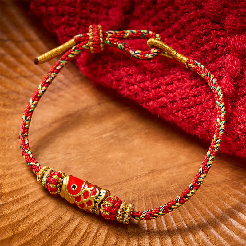 Buddha Stones Koi Fish Luck Hand-Woven String Bracelet - Red With Koi Fish Accessory - image 11