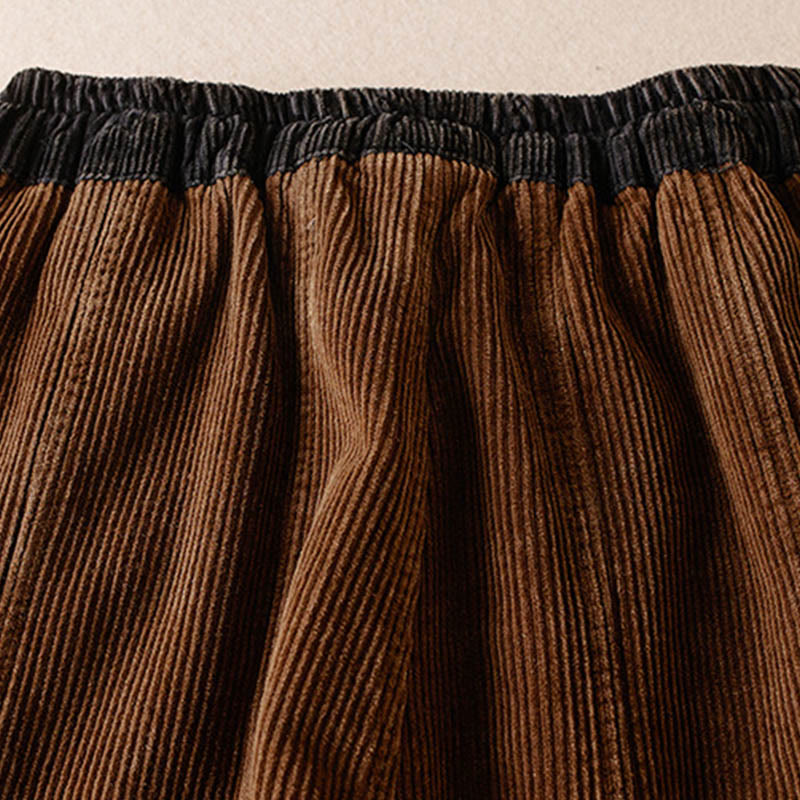 Buddha Stones Color Contrast Corduroy Cotton Women's Thermal Fleece-Lined Harem Pants With Pockets - image 17