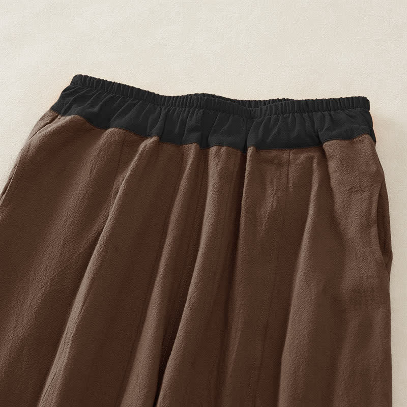 Buddha Stones Color Contrast Corduroy Cotton Women's Thermal Fleece-Lined Harem Pants With Pockets - image 50