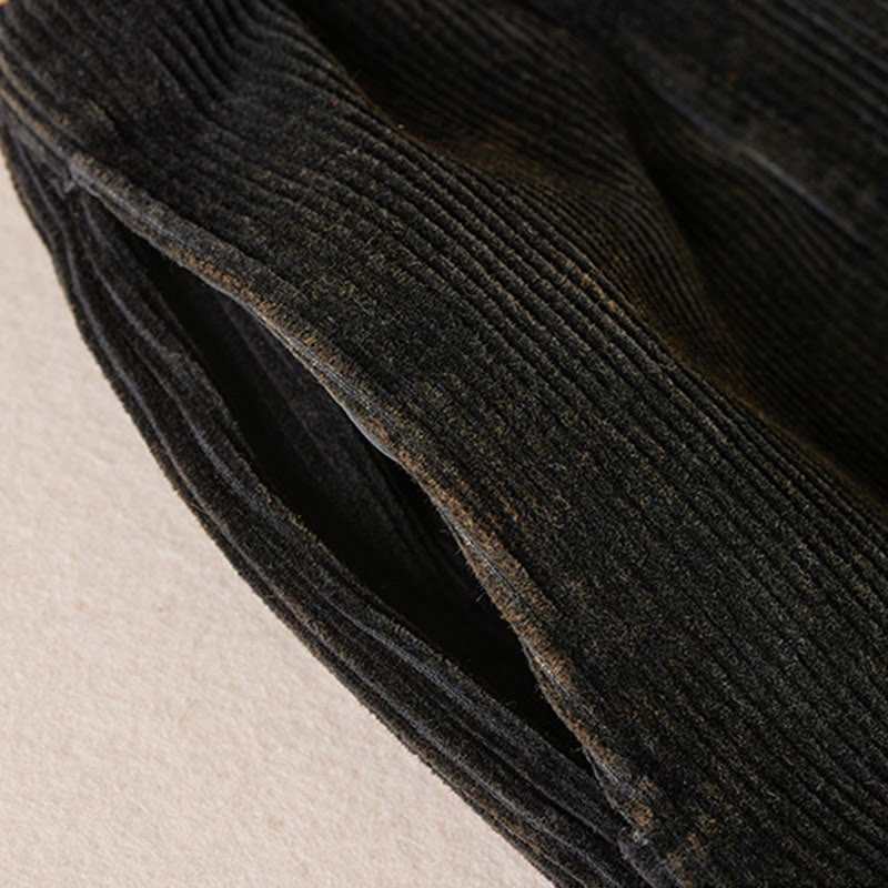 Buddha Stones Color Contrast Corduroy Cotton Women's Thermal Fleece-Lined Harem Pants With Pockets - image 10