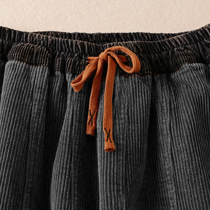 Buddha Stones Color Contrast Corduroy Cotton Women's Thermal Fleece-Lined Harem Pants With Pockets - image 25