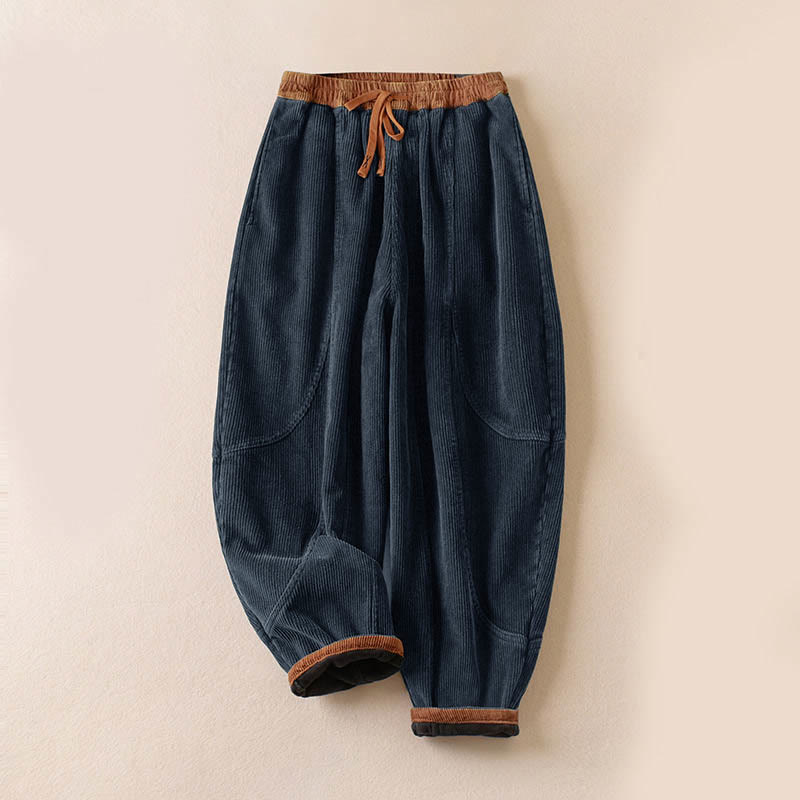 Buddha Stones Color Contrast Corduroy Cotton Women's Thermal Fleece-Lined Harem Pants With Pockets - Fleece-Lined Version - SteelBlue - US16，UK/AU20，EU48 (3XL) - image 21