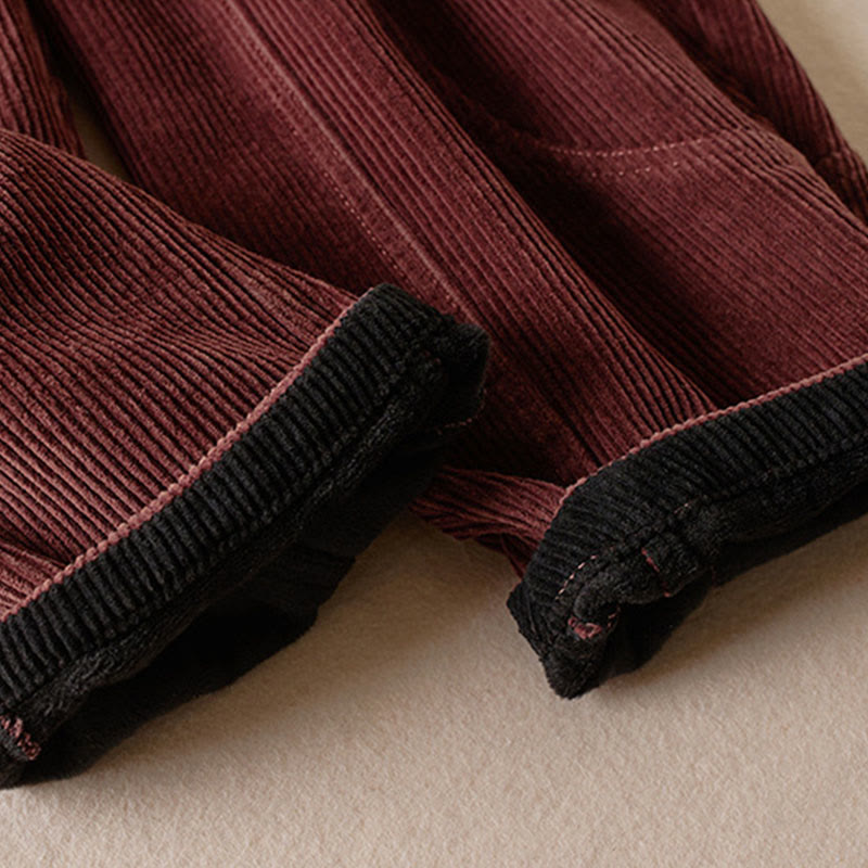Buddha Stones Color Contrast Corduroy Cotton Women's Thermal Fleece-Lined Harem Pants With Pockets - image 33