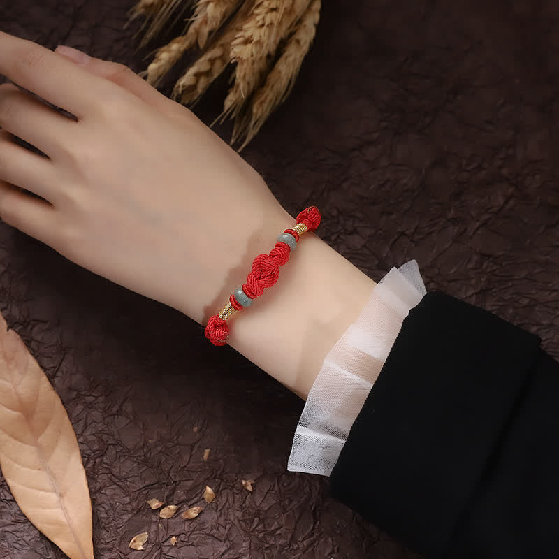 Buddha Stones Red String Jade Luck Fortune Knot Braided Couple Bracelet Bracelet BS 9