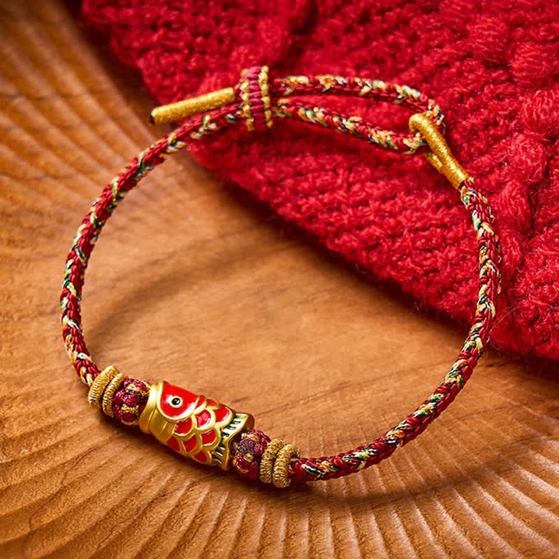 Buddha Stones Koi Fish Luck Hand-Woven String Bracelet - Maroon With Koi Fish Accessory - image 9
