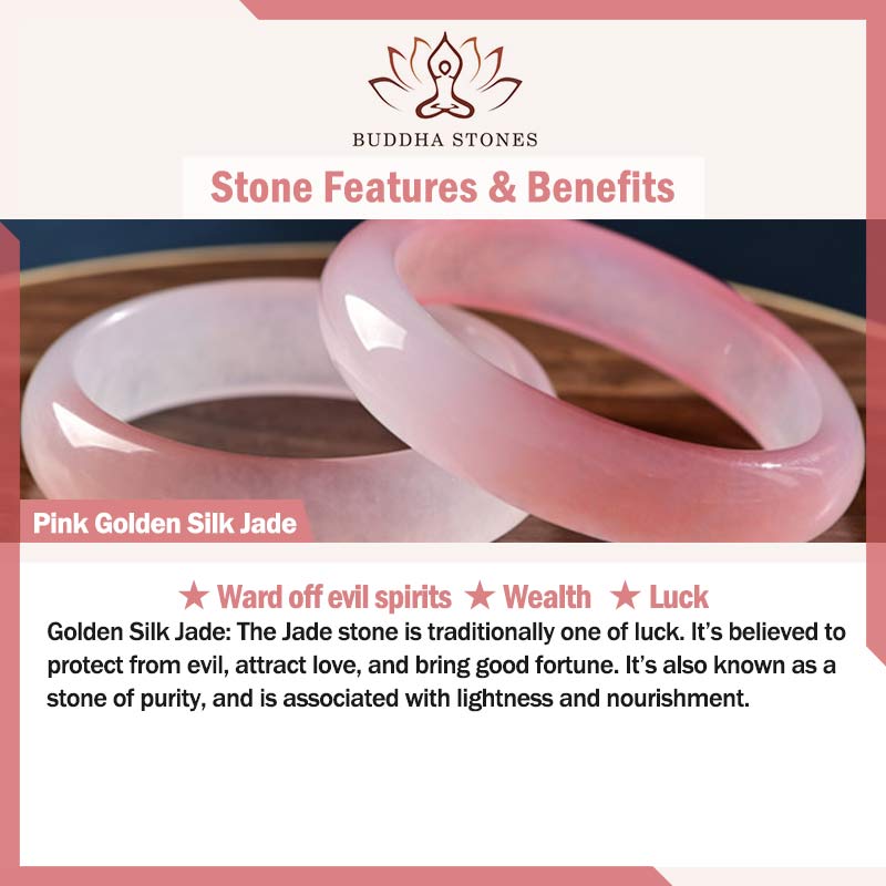 Buddha Stones Pink Golden Silk Jade Wealth Bracelet Bangle Bracelet & Bangle BS 1