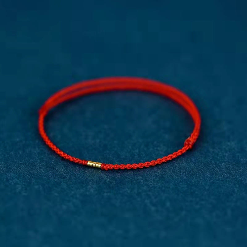 Buddha Stones 925 Sterling Silver Lucky Golden Bead Braided String Bracelet Anklet Bracelet BS Red Anklet(Anklet Circumference 16-26cm)