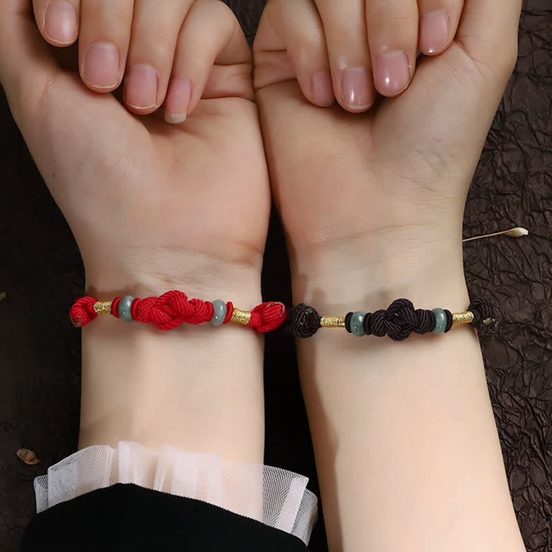 Buddha Stones Red String Jade Luck Fortune Knot Braided Couple Bracelet Bracelet BS 16