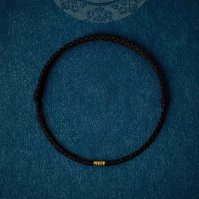 Buddha Stones 925 Sterling Silver Lucky Golden Bead Braided String Bracelet Anklet Bracelet BS Black Anklet(Anklet Circumference 16-26cm)