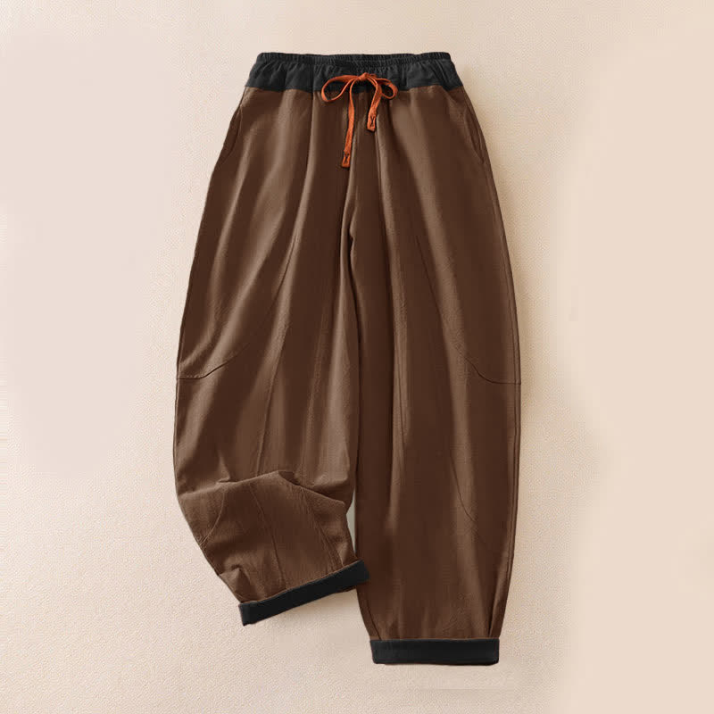 Buddha Stones Color Contrast Corduroy Cotton Women's Thermal Fleece-Lined Harem Pants With Pockets - All Season Version - SaddleBrown - US16，UK/AU20，EU48 (3XL) - image 47