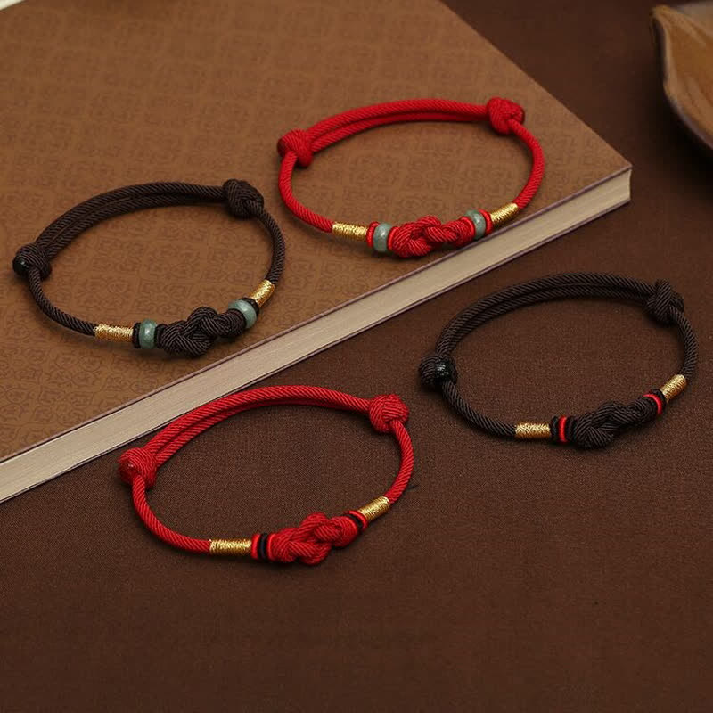 Buddha Stones Red String Jade Luck Fortune Knot Braided Couple Bracelet Bracelet BS 13