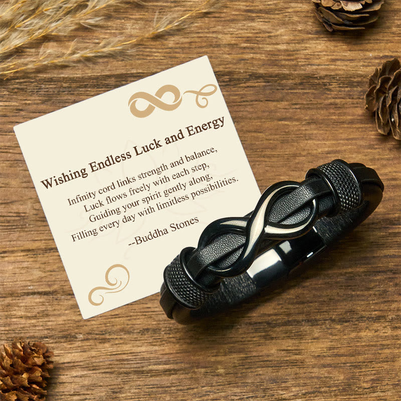 Buddha Stones "Wishing Endless Luck and Energy" Endless Knot Bracelet Includes Gift Message Card - Black(Wrist Circumference: 18-20cm) - Standard Gift Box - image 0