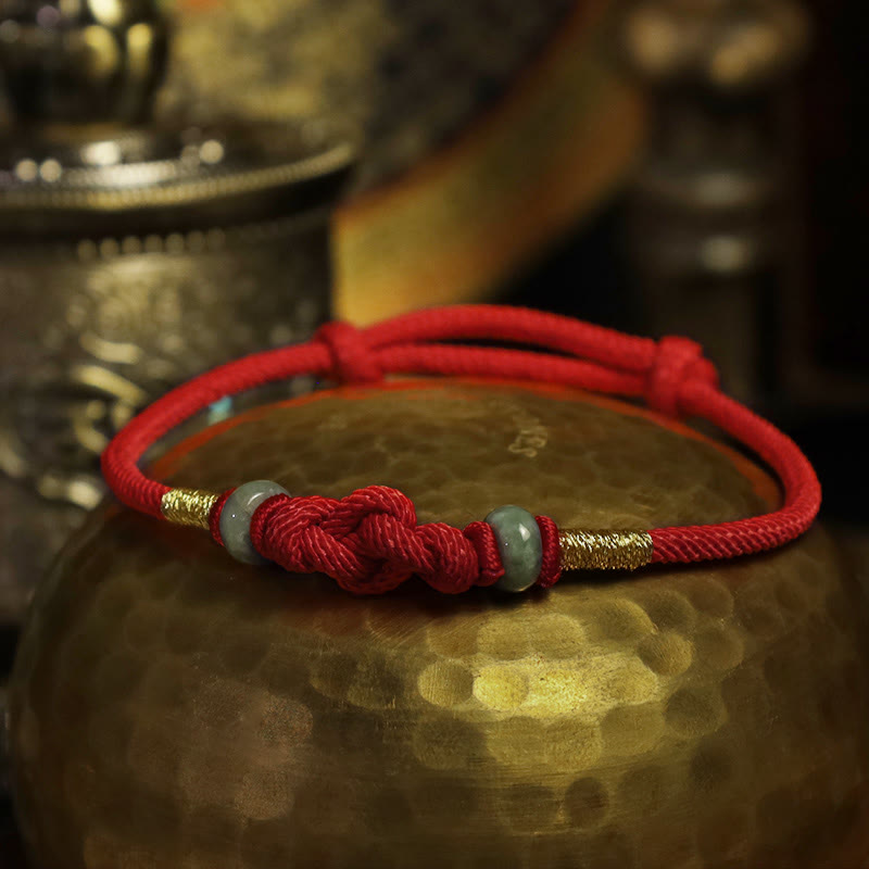 Buddha Stones Red String Jade Luck Fortune Knot Braided Couple Bracelet Bracelet BS 5
