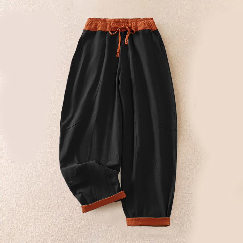 Buddha Stones Color Contrast Corduroy Cotton Women's Thermal Fleece-Lined Harem Pants With Pockets - All Season Version - Black - US16，UK/AU20，EU48 (3XL) - image 41
