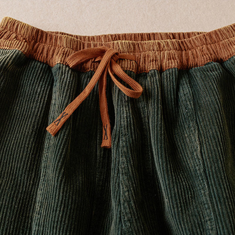 Buddha Stones Color Contrast Corduroy Cotton Women's Thermal Fleece-Lined Harem Pants With Pockets - image 3