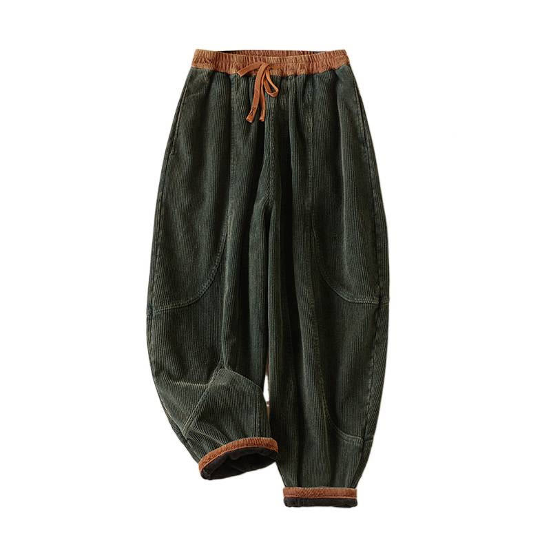 Buddha Stones Color Contrast Corduroy Cotton Women's Thermal Fleece-Lined Harem Pants With Pockets - image 12