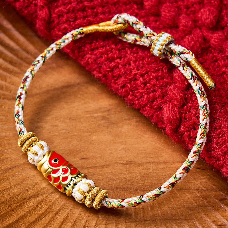 Buddha Stones Koi Fish Luck Hand-Woven String Bracelet - Beige With Koi Fish Accessory - image 22