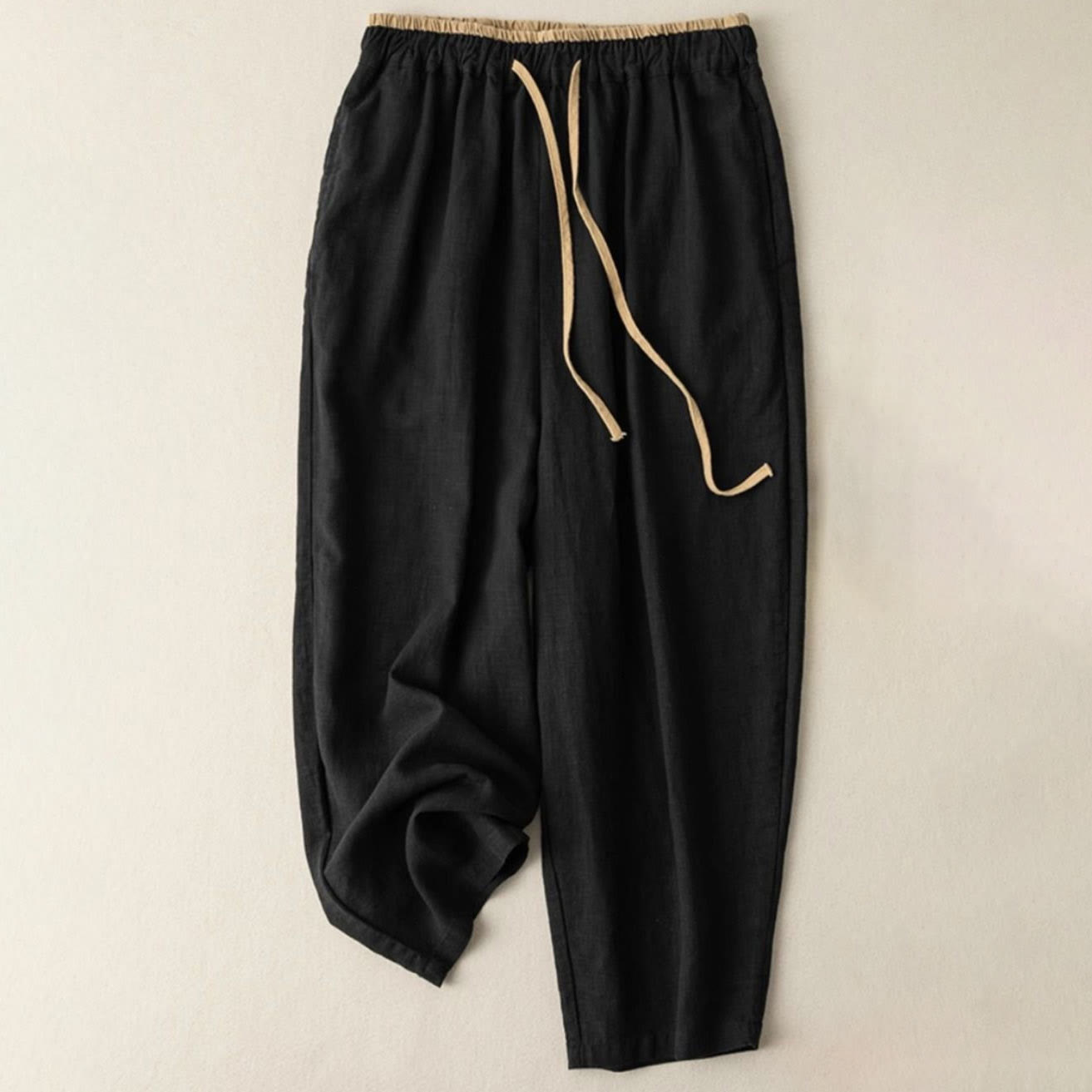 Buddha Stones Casual Solid Color Cotton Linen Drawstring Women's Pants With Pockets - Black - US16，UK/AU20，EU48 (3XL) - image 4