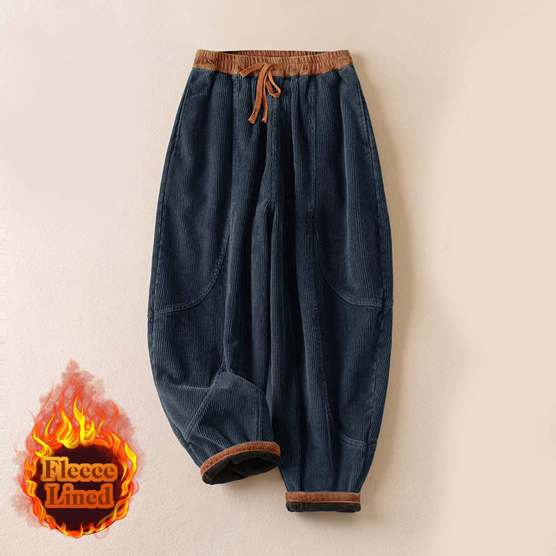 Buddha Stones Color Contrast Corduroy Cotton Women's Thermal Fleece-Lined Harem Pants With Pockets - image 23