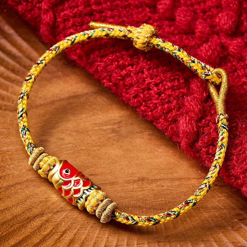 Buddha Stones Koi Fish Luck Hand-Woven String Bracelet - Yellow With Koi Fish Accessory - image 19