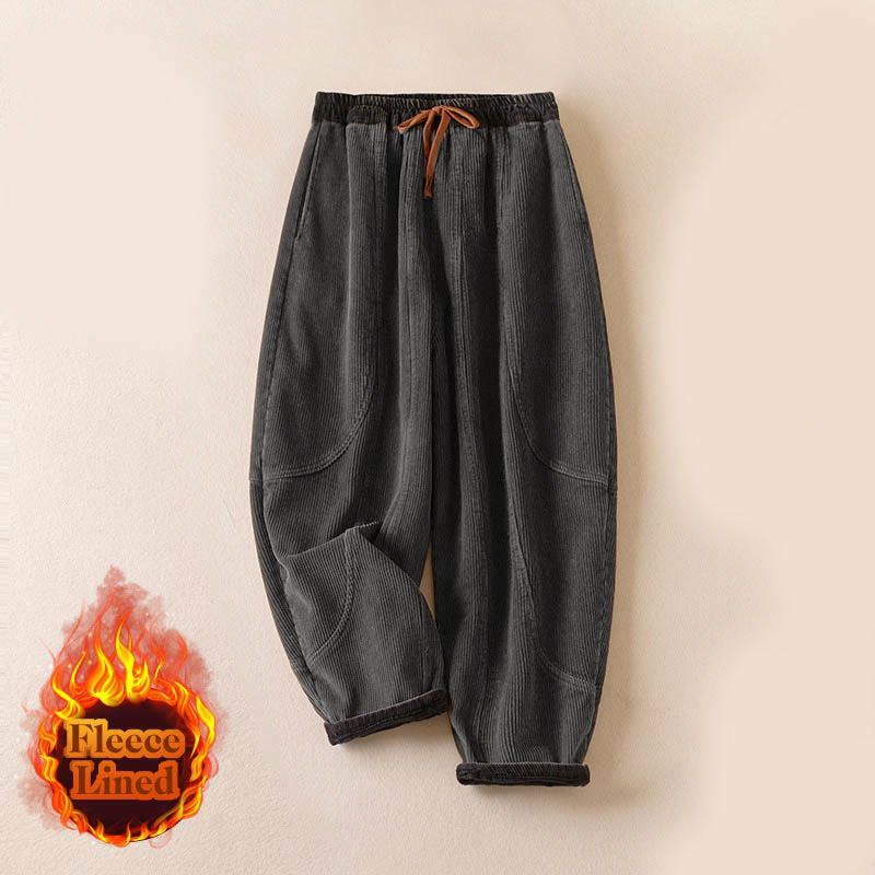 Buddha Stones Color Contrast Corduroy Cotton Women's Thermal Fleece-Lined Harem Pants With Pockets - image 26