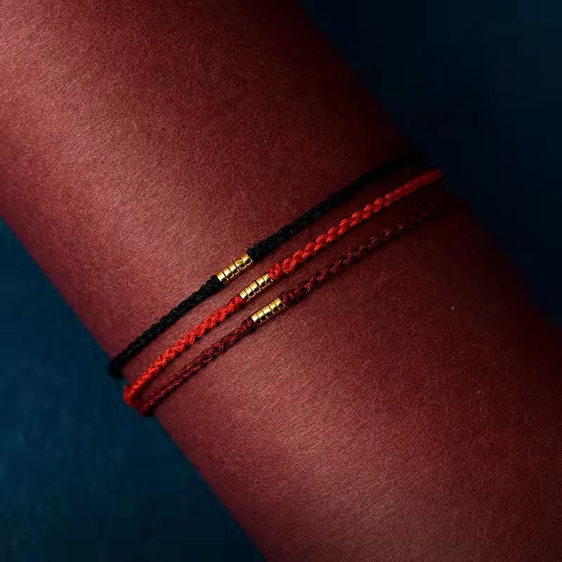 Buddha Stones 925 Sterling Silver Lucky Golden Bead Braided String Bracelet Anklet Bracelet BS 2