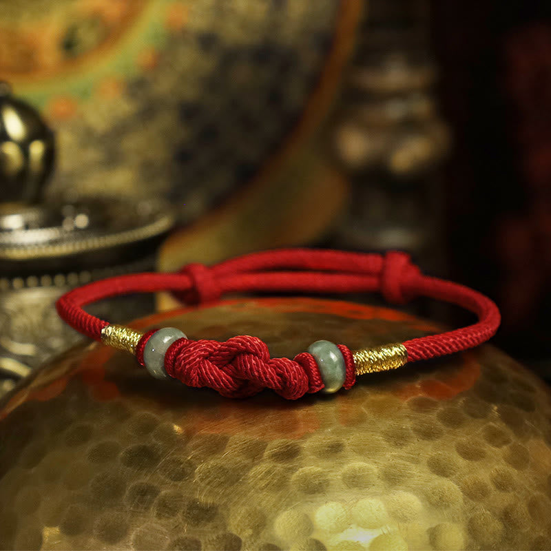 Buddha Stones Red String Jade Luck Fortune Knot Braided Couple Bracelet Bracelet BS 3